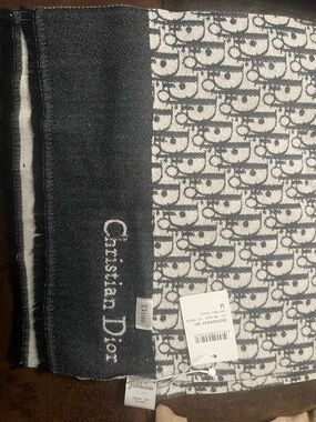 Dior Blue and White Oblique Logo Shawl